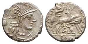 Sex. Pompeius Fostlus AR Denarius.