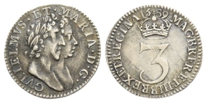 England. Stuart (Orange), William III and Mary AR Threepence.