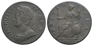 Great Britain. Hanover, George II CU Halfpenny.