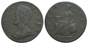 Great Britain. Hanover, George II CU Halfpenny.