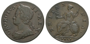 Great Britain. Hanover, George II CU Halfpenny.
