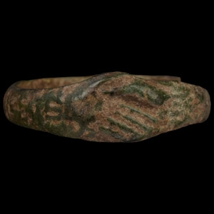 Tudor Period Bronze Ring with Clasped Hands