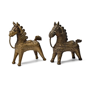 Cambodian Brass Horse Statue Pair