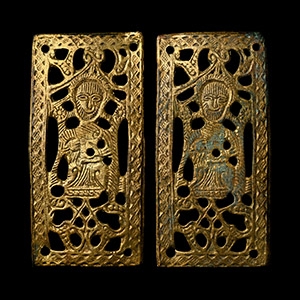 Medieval Gilt Plaques with Evangelists Holding Gospels