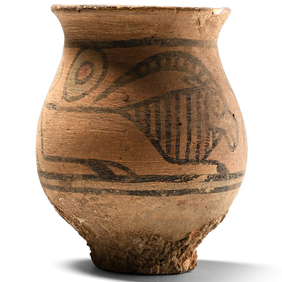 Indus Valley Mehrgarh Terracotta Vessel with Ibex and Bird