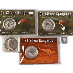 Group of Five [5] Australia, Kangaroo and Kookaburra AR Coins.