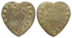 England. Suffolk, East Bergholt, Lancelot Felton, Baker AE Heart Shape Halfpenny Token.