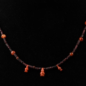 Egyptian Hardstone Bead Necklace with Jasper Poppy Amulets