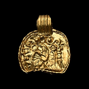 Roman Gold Bracteate Pendant with Military Eagle Between Two Standards