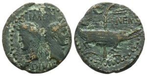 Augustus and Agrippa AE Dupondius of Nemausus, Gaul.