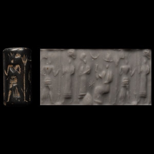 Western Asiatic Haematite Cylinder Seal with Worship Scene