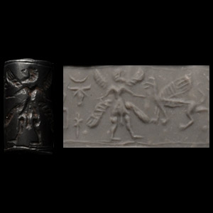 Neo Assyrian Haematite Cylinder Seal with Gods