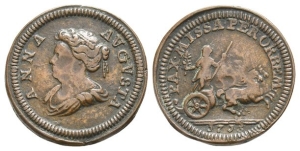 Cast of an Anne AE Pattern PAX MISSA Farthing.