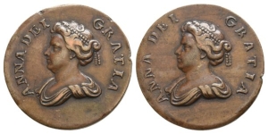 Great Britain. Anne, Early Cast AE Pattern Halfpenny.