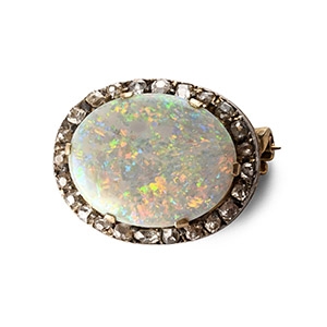 Gold Brooch with Large Opal and Diamonds