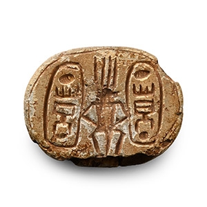 Large Egyptian Steatite Scarab with Bes and Cartouches of Thutmose III