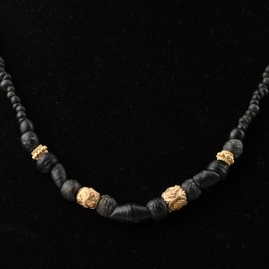Roman Black Glass and Gold Bead Necklace