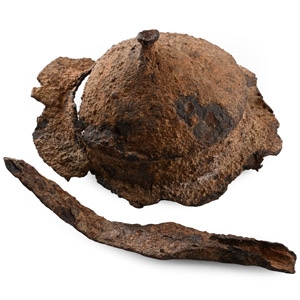 Anglo-Saxon Iron Battle Damaged Shield Boss and Spear