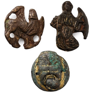 Medieval Gilt Bronze Altar Cross Saint Mount Group