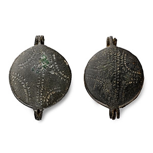 Medieval Bronze Portable Hinged Mirror Case Group