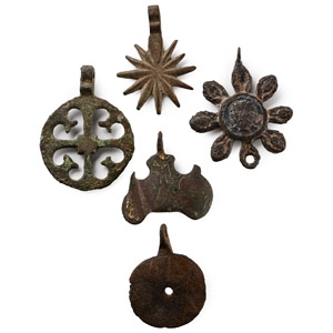 Large Medieval Knights Bronze Heraldic Horse Harness Pendant Group