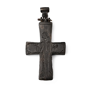 Byzantine Bronze Reliquary Cross Pendant