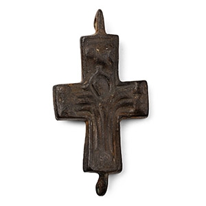 Byzantine Bronze Reliquary Cross Pendant Plate
