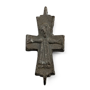 Byzantine Bronze Reliquary Cross Pendant Plate