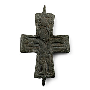 Byzantine Bronze Reliquary Cross Pendant Plate