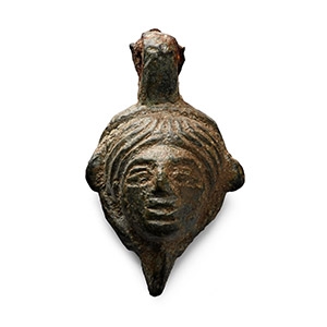 Roman Bronze Oil Lamp Lid with Face