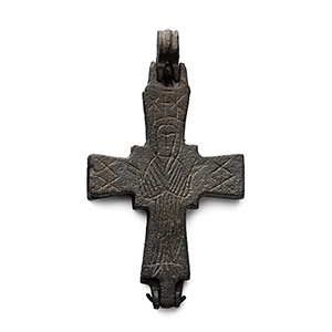 Byzantine Bronze Reliquary Cross Pendant