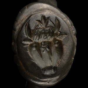 Roman Bronze Signet Ring with Bulls Head