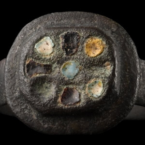 Medieval Enamelled Bronze Ring with Cross