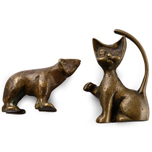 Brass Cat and Bear Statuettes