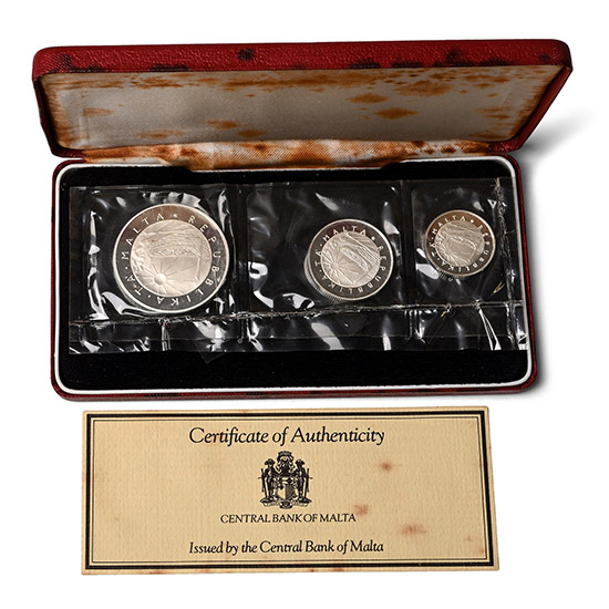 Malta. Three [3] Coin Silver Proof Coin Set.