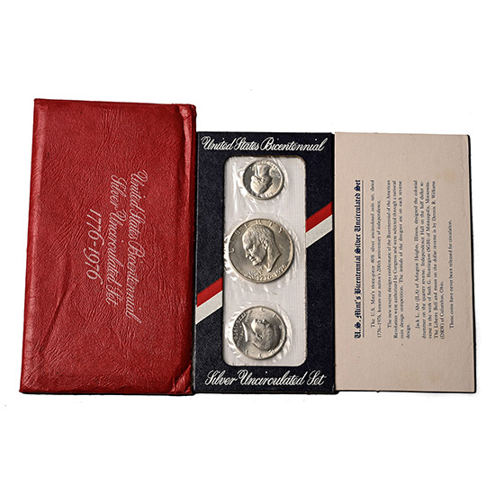 USA. Set of Three [3] U.S. Mints Bicentennial Silver Uncirculated Coins.