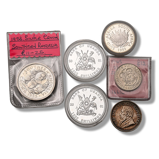 South Africa, Uganda and Rhodesia. Group of Six [6] Silver Proof Coins and Others.