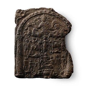 Roman Danubian Votive Lead Plaque with Dioscuri and Helen of Troy