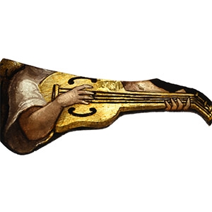 Medieval Stained Glass Panel with Two Hands Playing a Vihuela