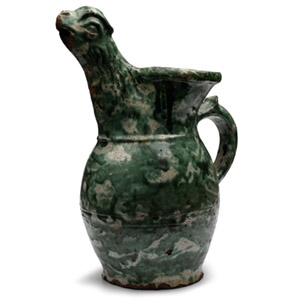 Medieval Glazed Jug with Spout in the Form of a Cockerel
