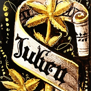 Medieval Stained Glass Panel with the Name of a Donor