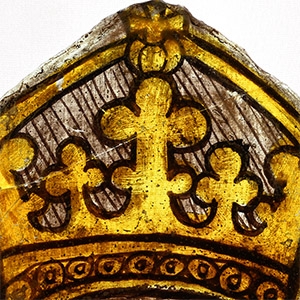 Medieval Stained Glass Panel with Gold Crown