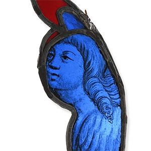 Medieval Tracery Light Stained Glass Panel with the Bust of an Angel