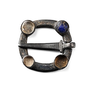 Medieval Bronze Ring Brooch with Cabochons