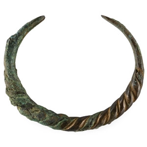 Viking Age Twisted Bronze Bracelet with Hatch-Decorated Terminals