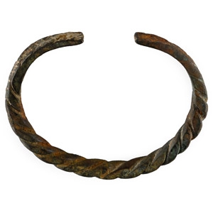 Viking Age Twisted Bronze Bracelet with Hatch-Decorated Terminals