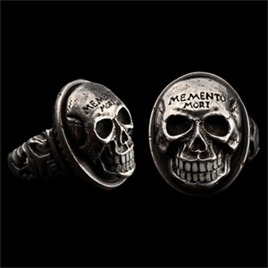 Large Enamelled Silver Memento Mori Skull Ring