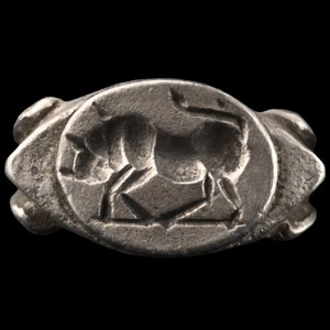 Roman Style Silver Ring with Charging Bull