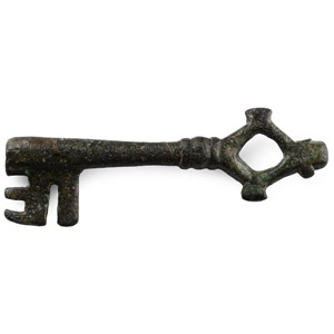 Large Medieval Bronze Door Key with Lozenge Handle
