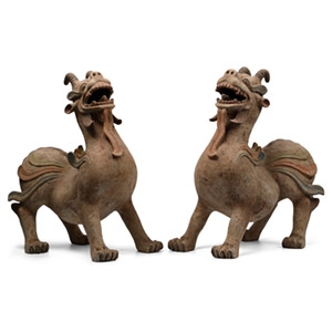 Chinese Tang Terracotta Guardian Dragon Pair